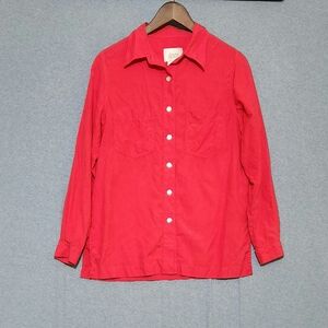 Vintage Lizden 100% Silk Coral Long Sleeved Button Down Shirt